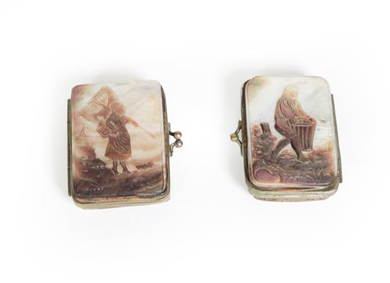 Lot 76 - Two Belgian Metal-Mounted Mother-of-Pearl Purses, each oblong, the cover of each with a...