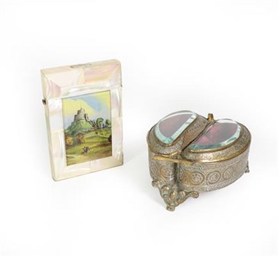 Lot 84 - A Victorian mother-of-pearl card-case, oblong, the frong with a depiction of Launceston Castle,...