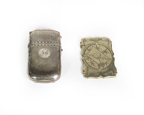 Lot 85 - A silver plate cheroot-case and a metal card-case, the first oblong and with engine turned...