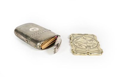 Lot 85 - A silver plate cheroot-case and a metal card-case, the first oblong and with engine turned...