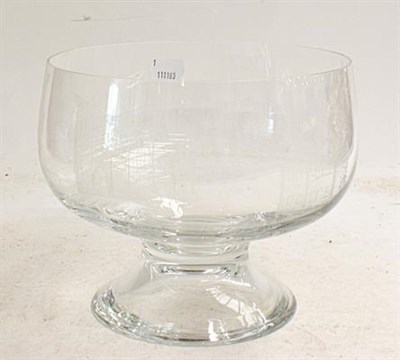 Lot 110 - A Steuben clear glass pedestal dish, signed, 20cm diameter with bag, a Steuben clear glass ashtray