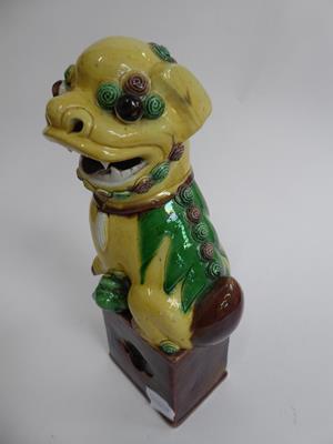 Lot 112 - Various Chinese and Japanese ceramics including temple lion, Satsuma vase etc, with two enamel...