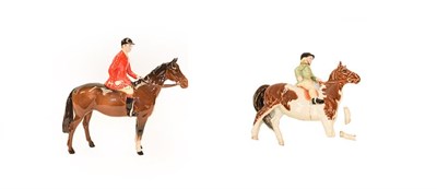 Lot 129 - Beswick Huntsman (Style Two: Standing), model No. 1501 and five fox hounds; together with Girl...