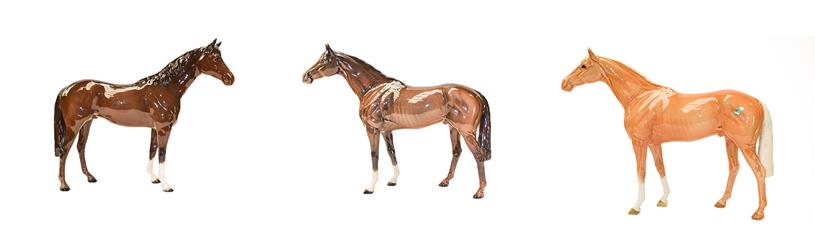 Lot 135 - Beswick Large Racehorse, model No. 1564, palomino gloss and a brown gloss example; together...