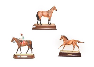 Lot 141 - A Caughley horse model ''Dancing Brave'' and two limited edition Hereford Fine China horse...