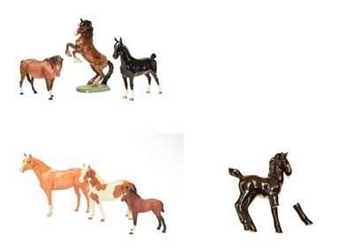 Lot 142 - Beswick Horses Comprising: Welsh Cob (Rearing), model No. 1014, brown gloss; Hackney, model No....