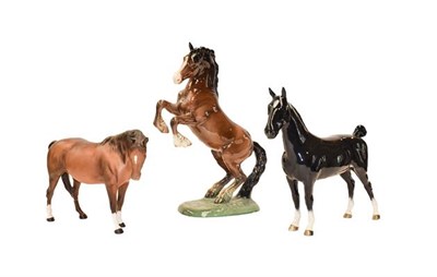 Lot 142 - Beswick Horses Comprising: Welsh Cob (Rearing), model No. 1014, brown gloss; Hackney, model No....