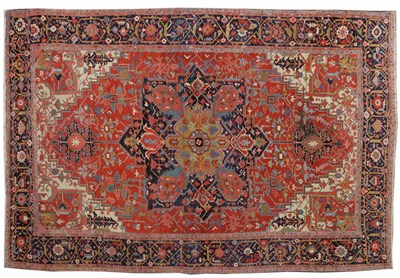 Lot 1521 - A Fine Serapi Carpet Persian Azerbaijan The madder field of angular vines around an indigo and fawn