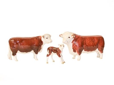 Lot 152 - Beswick Cattle Comprising: Hereford Bull, First Version, model No. 1363A, Hereford Cow, model...