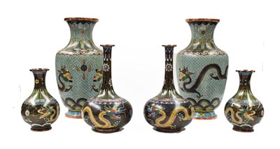 Lot 162 - A pair Chinese of cloisonne vases, turquoise ground decorated with dragons chasing a flaming pearl