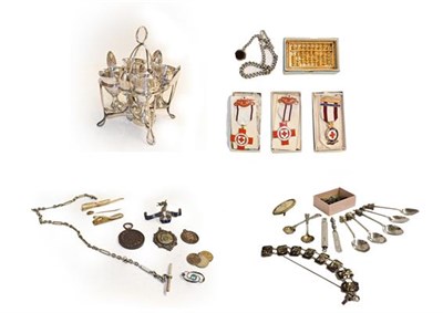 Lot 167 - Assorted jewellery, collectables and silver plate including miniature abacus, Victorian silver...