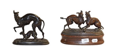 Lot 168 - After Piere Jules Mene, two spelter groups of playing whippets, one with a turtle in the...