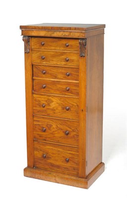 Lot 1523 - A Victorian Figured Walnut Secretaire Wellington Chest, 3rd quarter 19th century, with five drawers