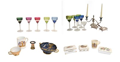 Lot 172 - Ceramics and glass including a set of ten coloured hock glasses, Royal Copenhagen porcelain models