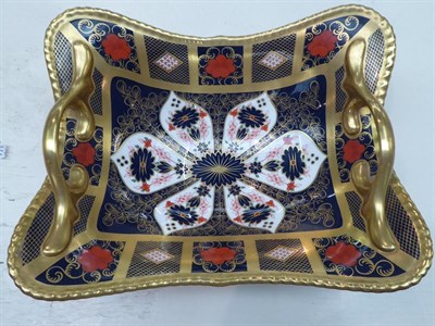 Lot 174 - A Royal Crown Derby Imari and gilt decorated twin-handled dish (second quality)