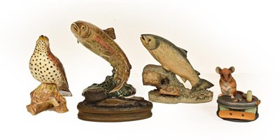 Lot 187 - Border Fine Arts 'Atlantic Hen Salmon', by Nightingale '79, a Beswick Trout, 1032 and Thrush, 2308