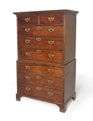 Lot 1527 - A George III Mahogany Chest on Chest, late 18th century, the cavetto cornice above two short...