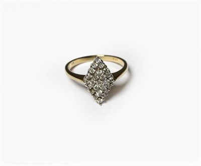 Lot 221 - A diamond cluster ring, the navette shaped cluster set throughout with round brilliant cut...