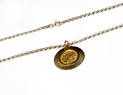 Lot 231 - A half sovereign dated 1908 mounted as a pendant on chain, pendant length 4cm, chain length 47.5cm