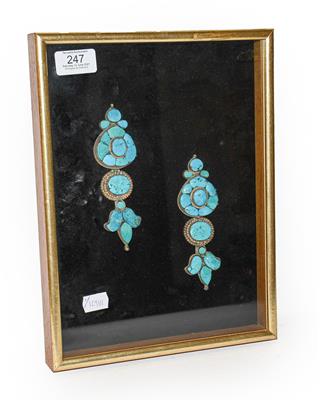 Lot 247 - A pair of cased Indo-Persian white metal mounted turquoise three-piece sectional ornamental...