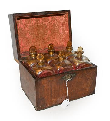 Lot 248 - A 19th century mahogany cased set of six square decanters with stoppers, plus key