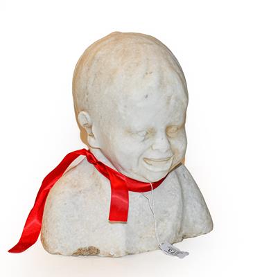 Lot 273 - A white marble bust of a boy, unfinished and weathered