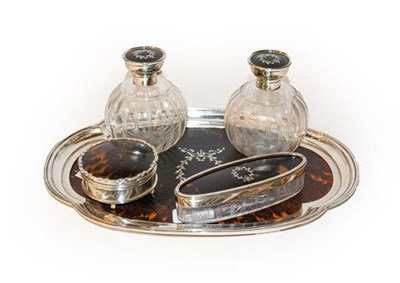 Lot 298 - A silver and tortoiseshell dressing table set