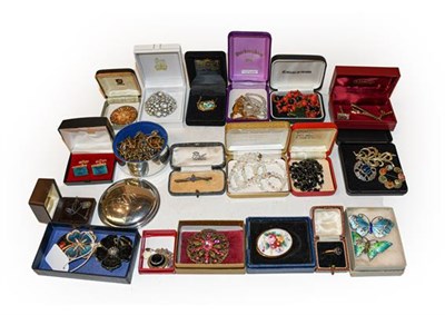 Lot 300 - A quantity of costume jewellery including enamel brooches, silver jewellery, plated jewellery,...