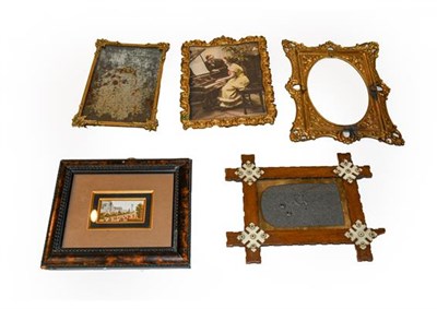 Lot 302 - A Baxter print needlebox cover of Crystal Palace, framed; four various gilt frames (5)