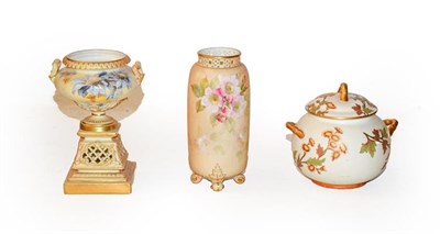 Lot 316 - A Royal Worcester blush ivory urn (lacking cover), 14cm, a jar and cover with puce marks...