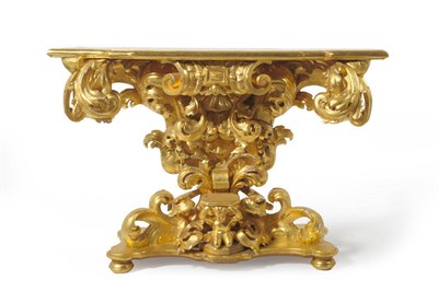 Lot 1541 - An 18th Century Style Giltwood and Gesso Console Table, the rectangular top of breakfront form...