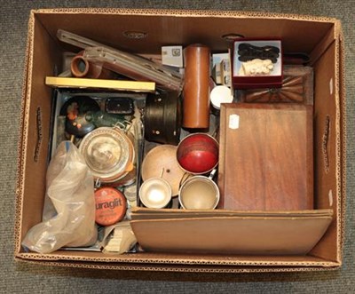 Lot 357 - A Fattorini & Sons Patent Automatic Alarm clock, a mahogany artist's box, quantity of mixed...