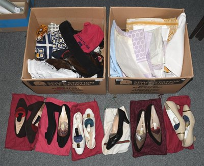 Lot 361 - Nine pairs of ladies shoes, by Bruno Magli, Ferragamo, Gucci etc, together with belts, Celine...