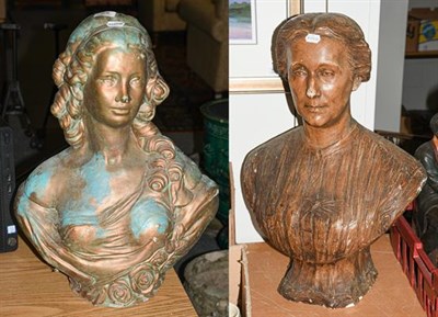 Lot 378 - An early 20th century plaster head and shoulders portrait bust of a lady, with added detail,...