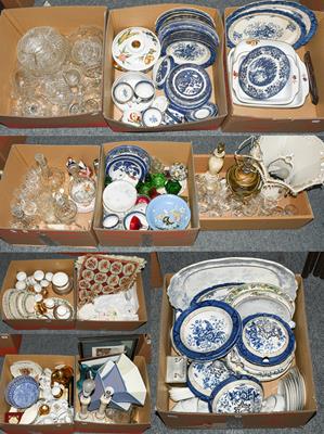 Lot 392 - A group of miscellaneous household ceramics and glass, including: decorative Booths blue and...