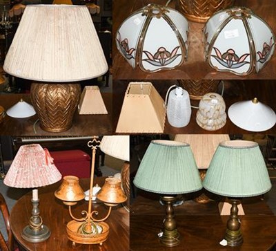 Lot 397 - A Watmough & Little table lamp, a pair of bronze metal table lamps, and two other table lamps (5)