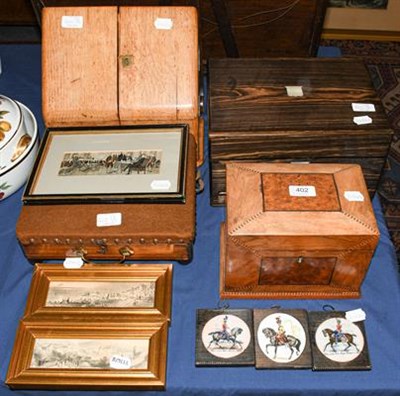 Lot 402 - A 19th century coromandel box, an inlaid burr walnut and walnut jewellery box, an early 20th...