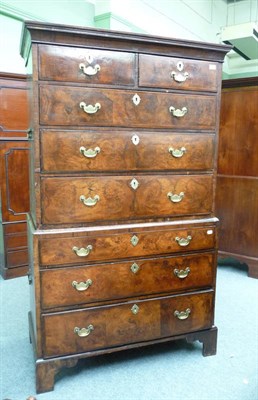 Lot 1546 - A George II Walnut and Feather Banded Chest on Chest, early 18th century, of two short over six...