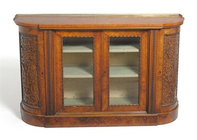 Lot 1550 - A Victorian Burr Walnut Breakfront Credenza, 3rd quarter 19th century, with three-quarter...