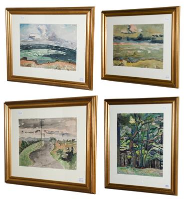 Lot 1011 - Paula Fischer (1873-1950) Woodland landscape Signed, watercolour, together with three further...