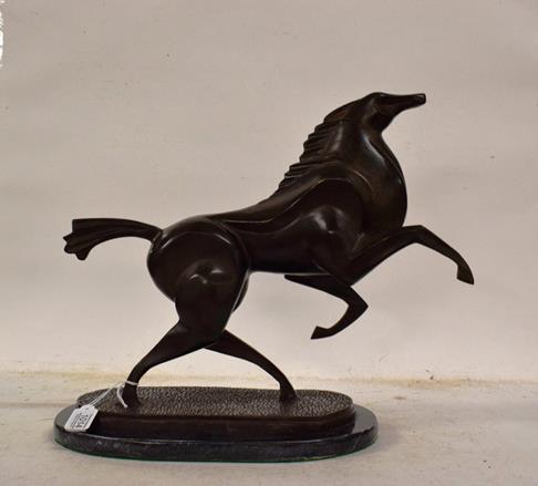 Lot 1014 - French School (20th/21st century) Galloping horse Bronze on a marble base, 38.5cm high