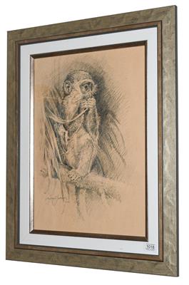 Lot 1018 - Michael Jackson (Contemporary) Study of a monkey Signed and dated 2011, pencil, 49cm by 35cm...