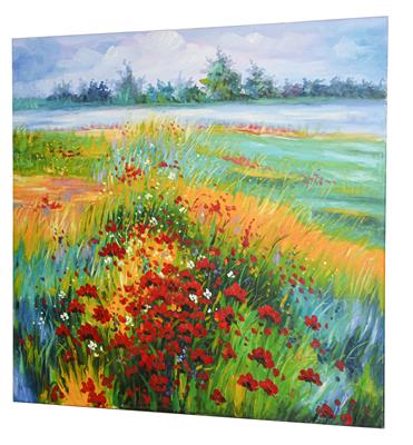 Lot 1027 - Contemporary School Poppy fields Oil on canvas, 95.5cm by 95.5cm