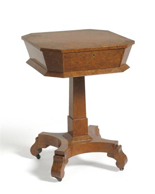 Lot 1553 - A Victorian Amboyna Work Table, mid 19th century, of rectangular canted form, with frieze...