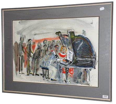 Lot 1035 - Michael Gibbison (b.1937)  ''Jazz Party''  Signed, watercolour, 51cm by 71cm  Artist's Resale...
