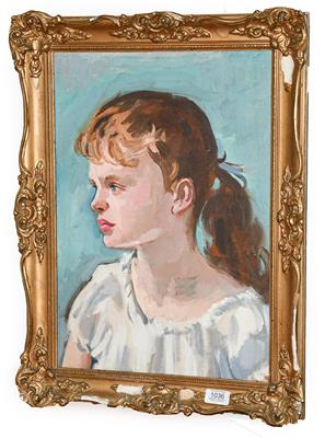 Lot 1036 - Philip Naviasky (1894-1983) 'Study of a young girl' Signed, oil on board, 49cm by 34.5cm...