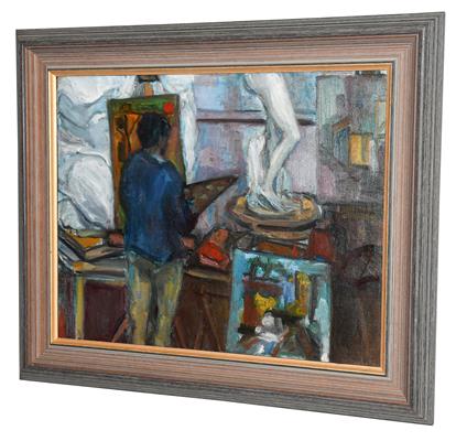 Lot 1048 - Elizabeth Knapp (20th century) An artist in his studio Inscribed verso oil on canvas, 39.5cm by...