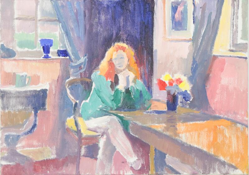 Lot 1077 - Franklin White (1892-1975) Australian  Woman with red hair seated in an interior Oil on board,...