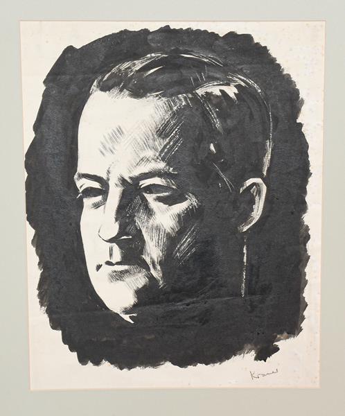 Lot 1081 - Jacob Kramer (1892-1962)  Head study of George Hopkinson Signed, pen and ink, 42cm by 33cm...