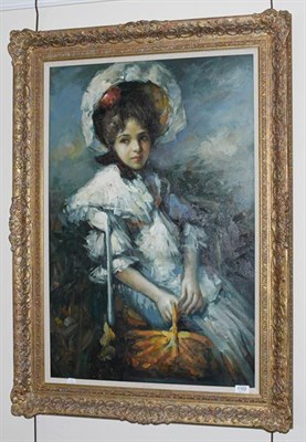 Lot 1102 - E Prien (Contemporary) Portrait of a lady, signed oil on canvas, 90cm by 60cm